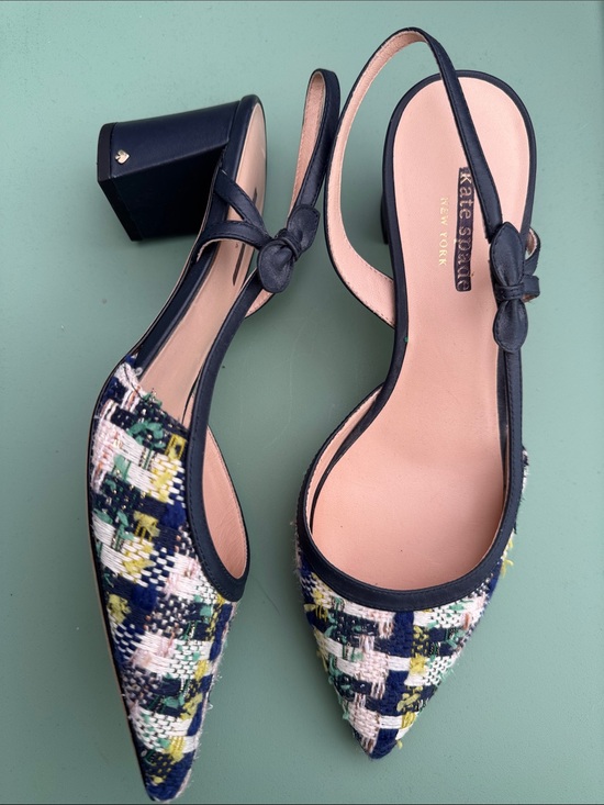 kate spade Shoes - kate spade Navy and Multicolor Tweed Pointed Slingback Heels